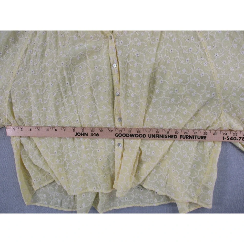 Free People Yellow Eyelet Embroidered Button Down Balloon Sleeve Blouse Medium